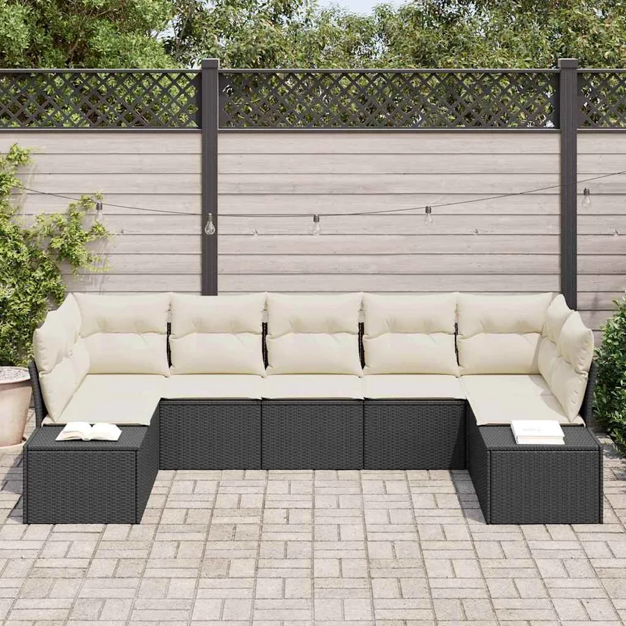 Ensemble de canapé de jardin 7 pcs Noir et Crème Poly rotin - 3