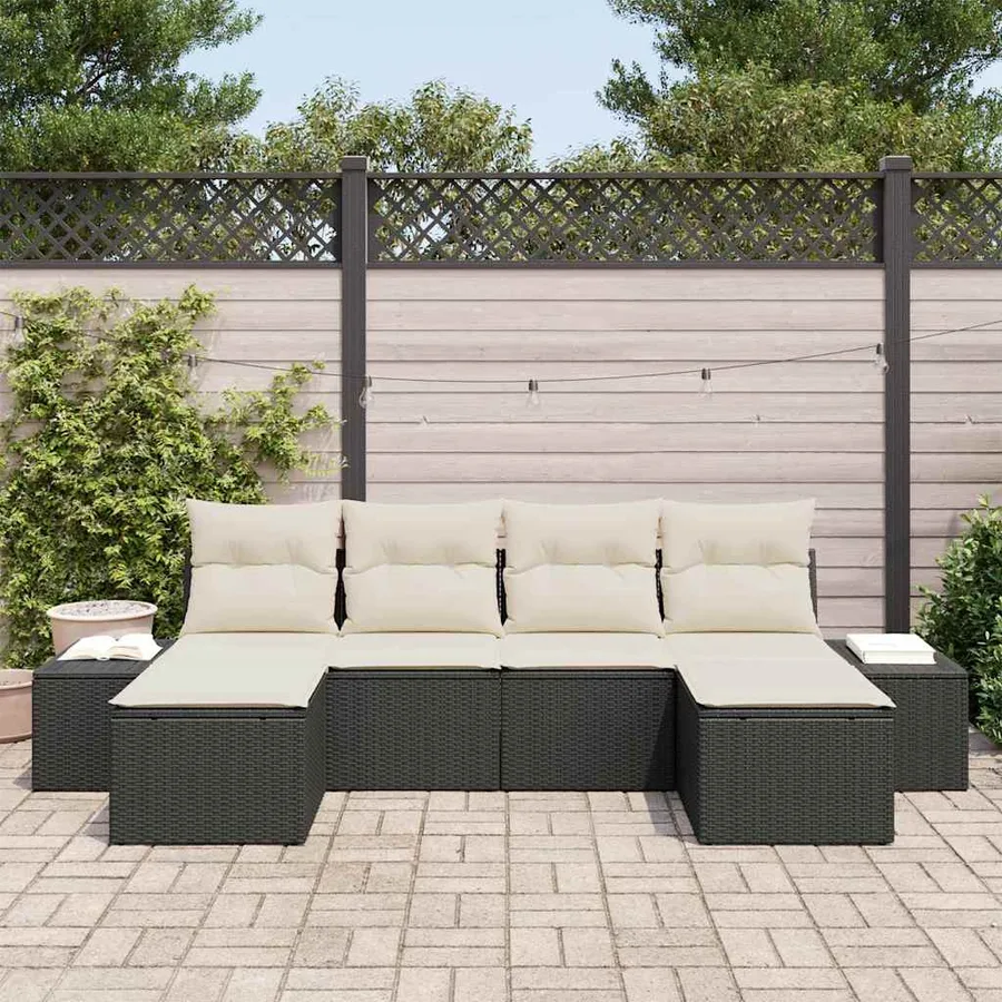 Ensemble de canapé de jardin 4 pcs Noir et Crème polyrotin - 3