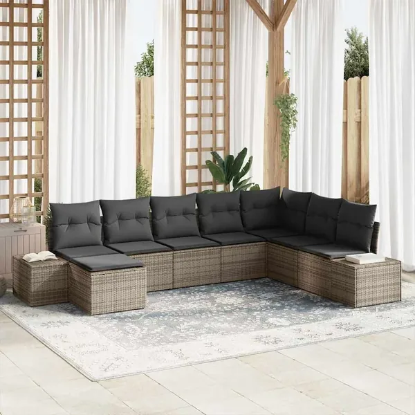 Ensemble de canapé de jardin avec coussin 8 pcs Gris polyrotin