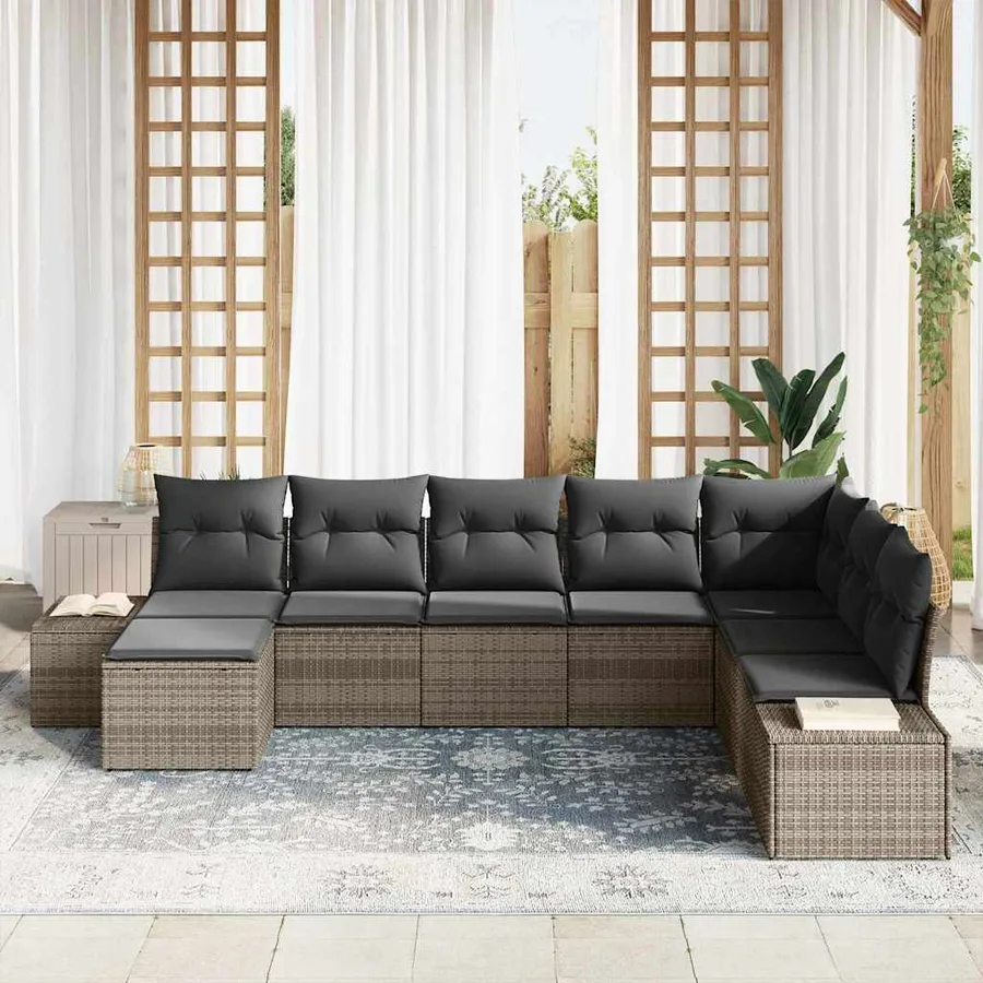 Ensemble de canapé de jardin avec coussin 8 pcs Gris polyrotin - 3