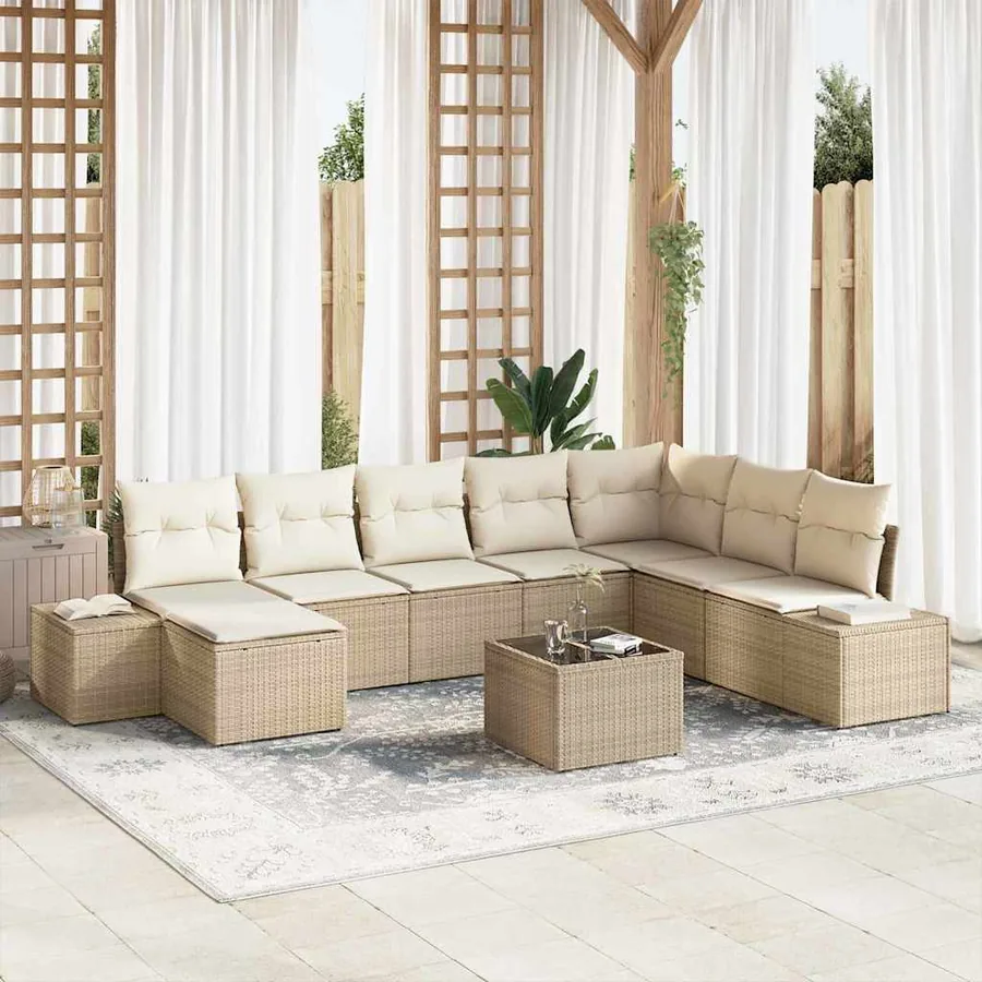 Ensemble de canapé de jardin 8 pcs Beige et crème polyrotin