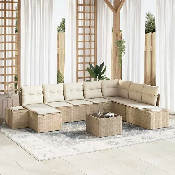 Ensemble de canapé de jardin 8 pcs Beige et crème polyrotin