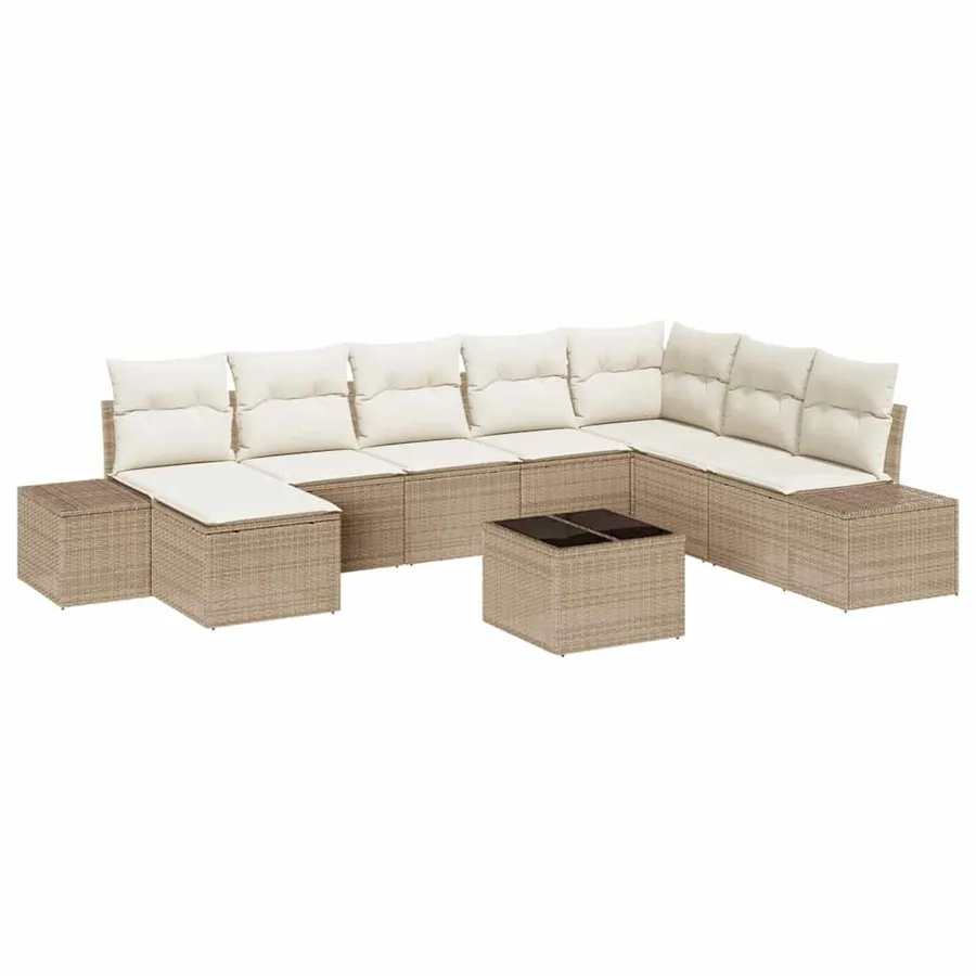 Ensemble de canapé de jardin 8 pcs Beige et crème polyrotin - 2