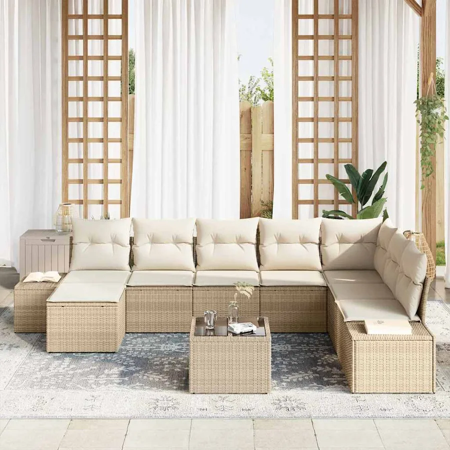 Ensemble de canapé de jardin 8 pcs Beige et crème polyrotin - 3