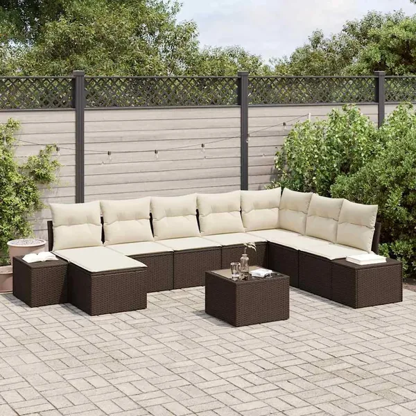 Ensemble de canapé de jardin 8 pcs Marron et Crème polyrotin