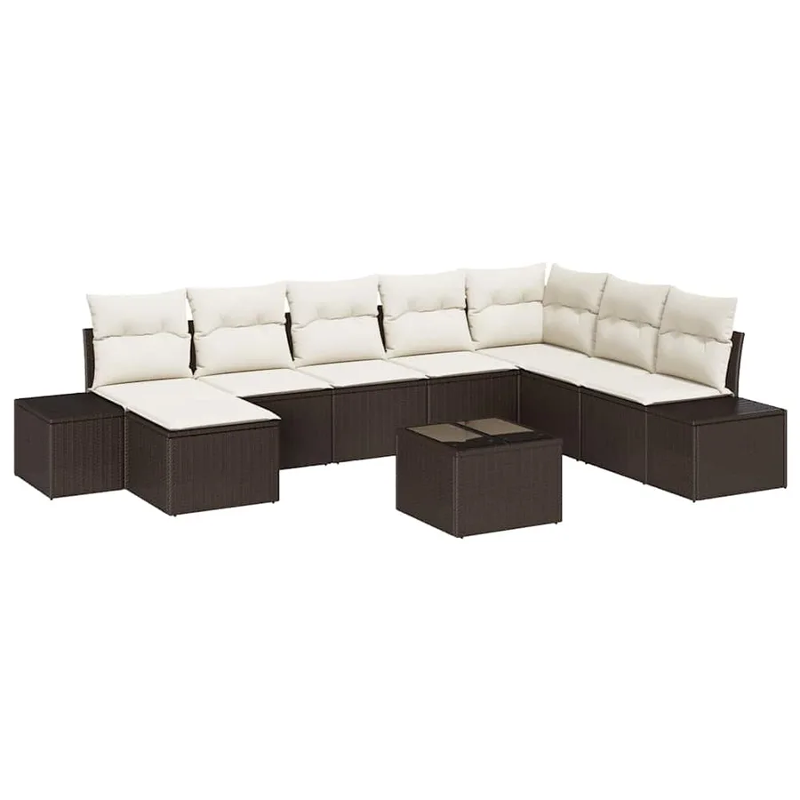 Ensemble de canapé de jardin 8 pcs Marron et Crème polyrotin - 2