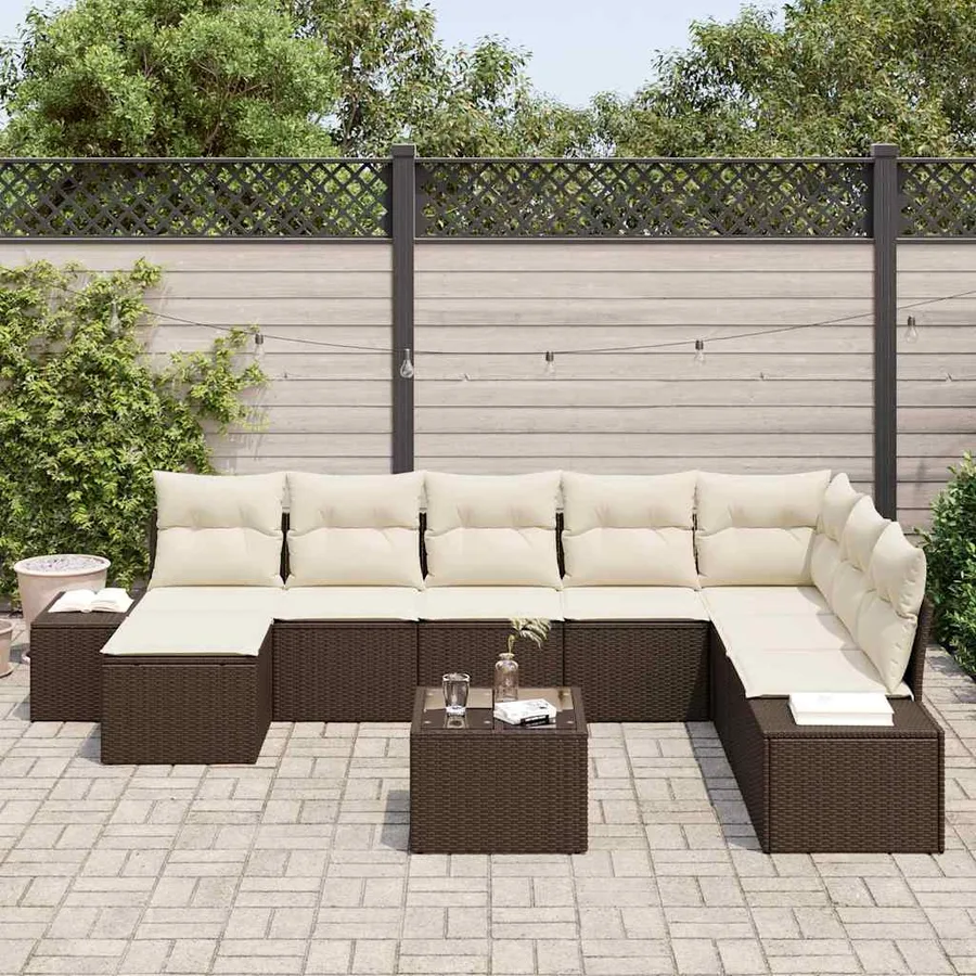 Ensemble de canapé de jardin 8 pcs Marron et Crème polyrotin - 3