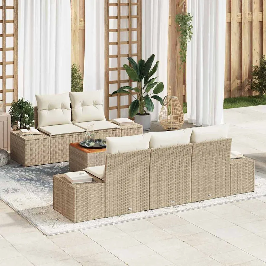 Ensemble de canapé de jardin 6 pcs Beige et crème polyrotin