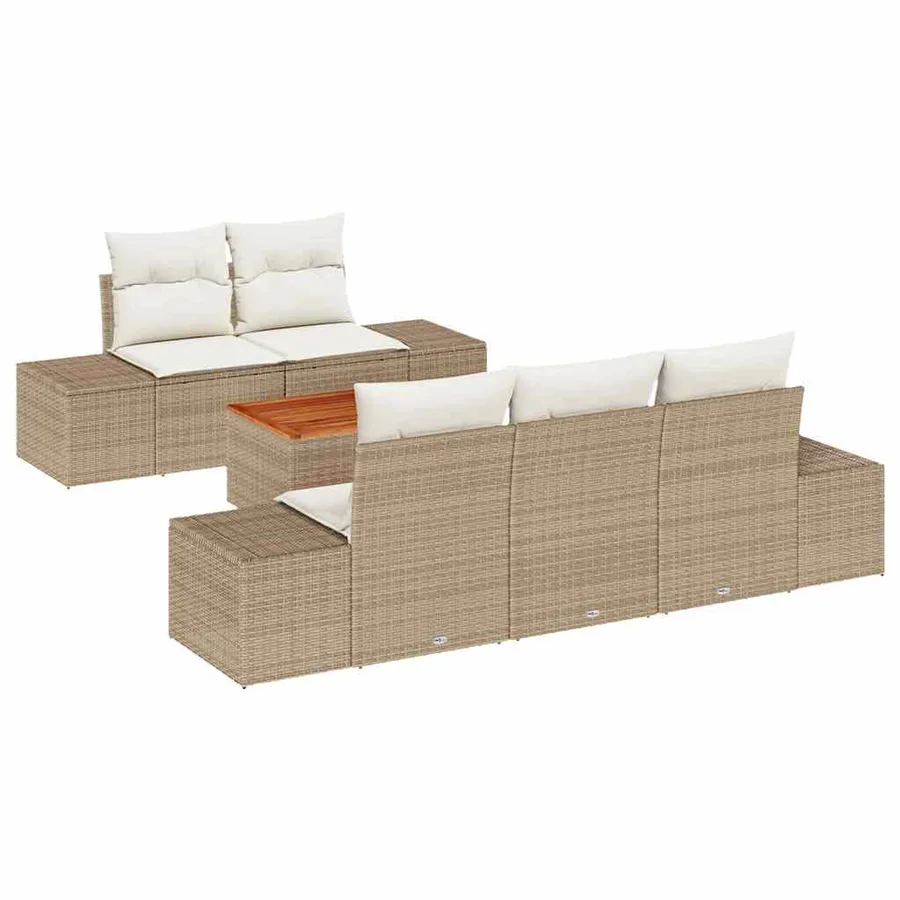 Ensemble de canapé de jardin 6 pcs Beige et crème polyrotin - 2