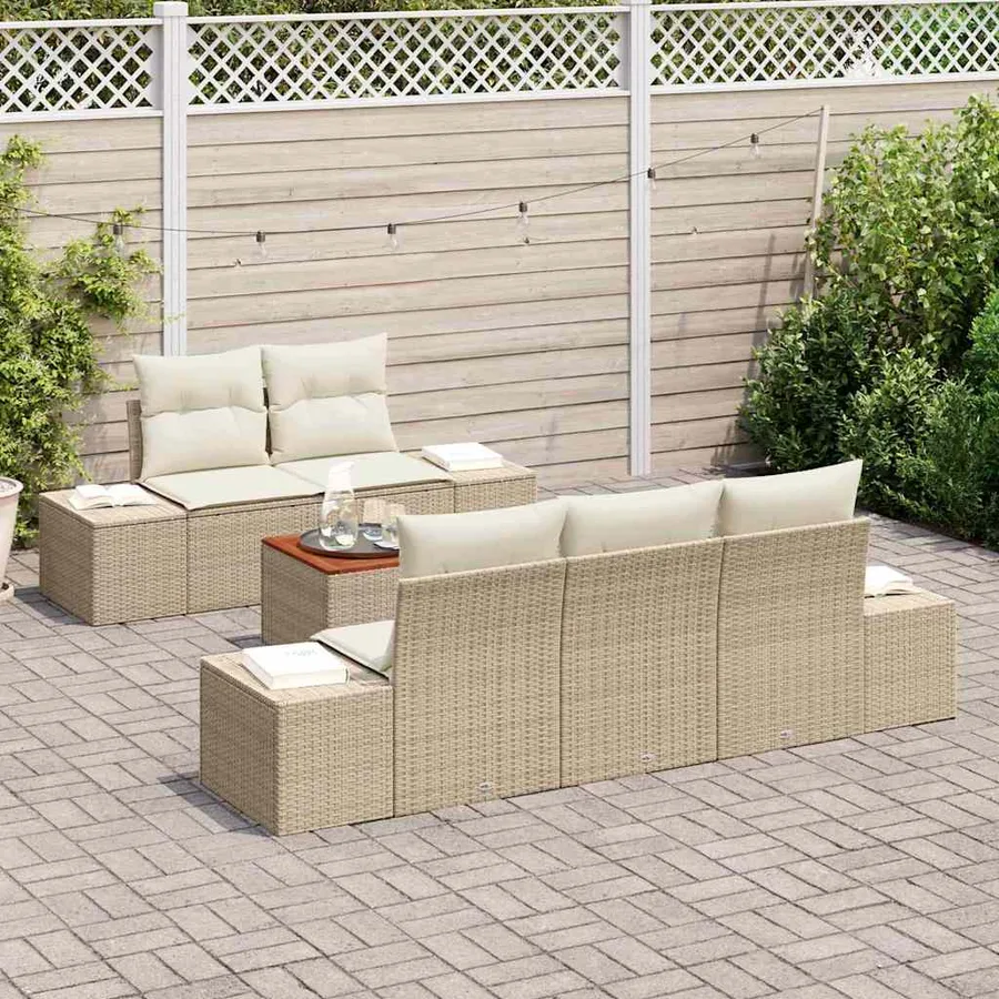 Ensemble de canapé de jardin 6 pcs Beige et crème polyrotin - 3