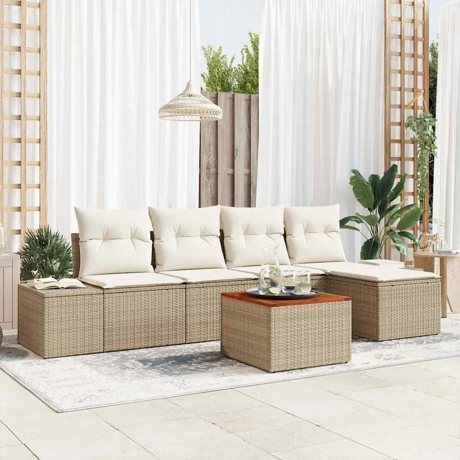 Ensemble de canapé de jardin 6 pcs Beige et crème polyrotin