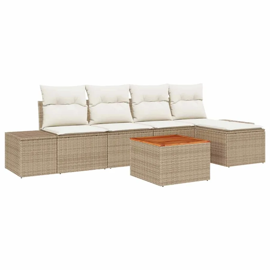 Ensemble de canapé de jardin 6 pcs Beige et crème polyrotin - 2