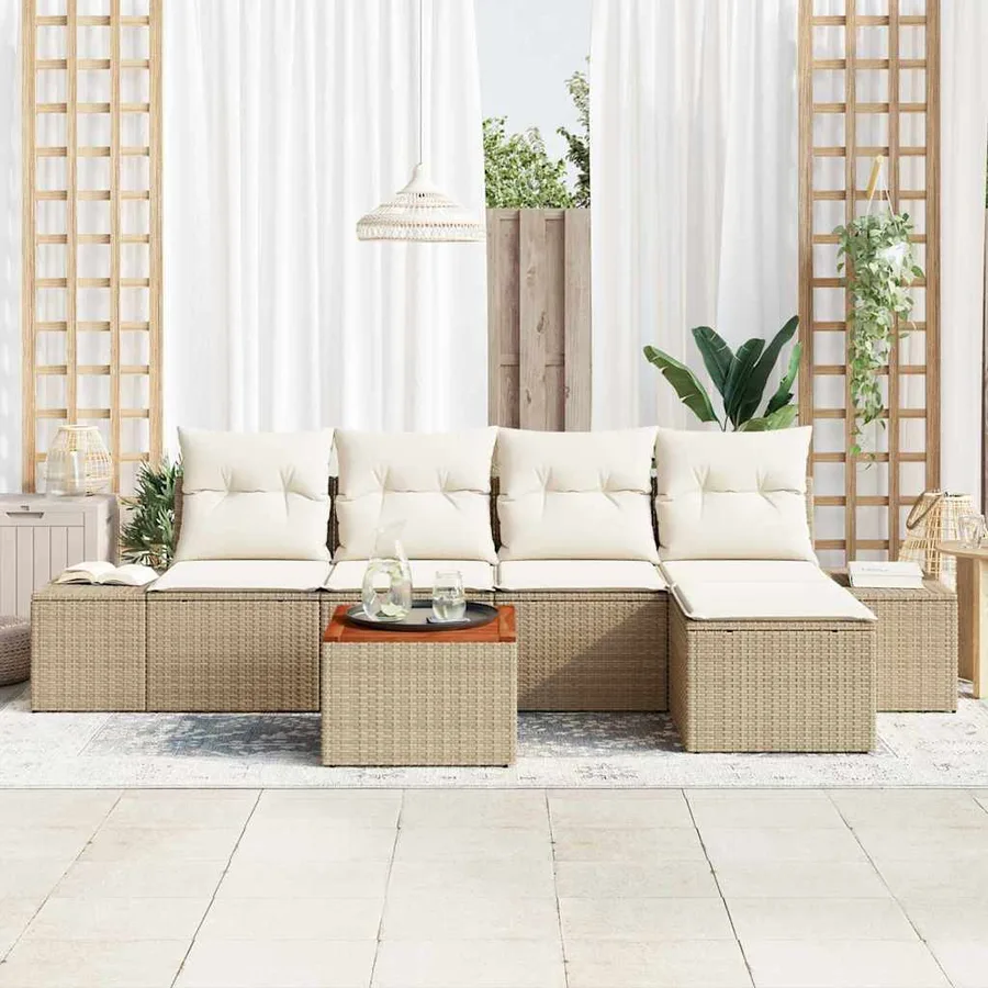 Ensemble de canapé de jardin 6 pcs Beige et crème polyrotin - 3