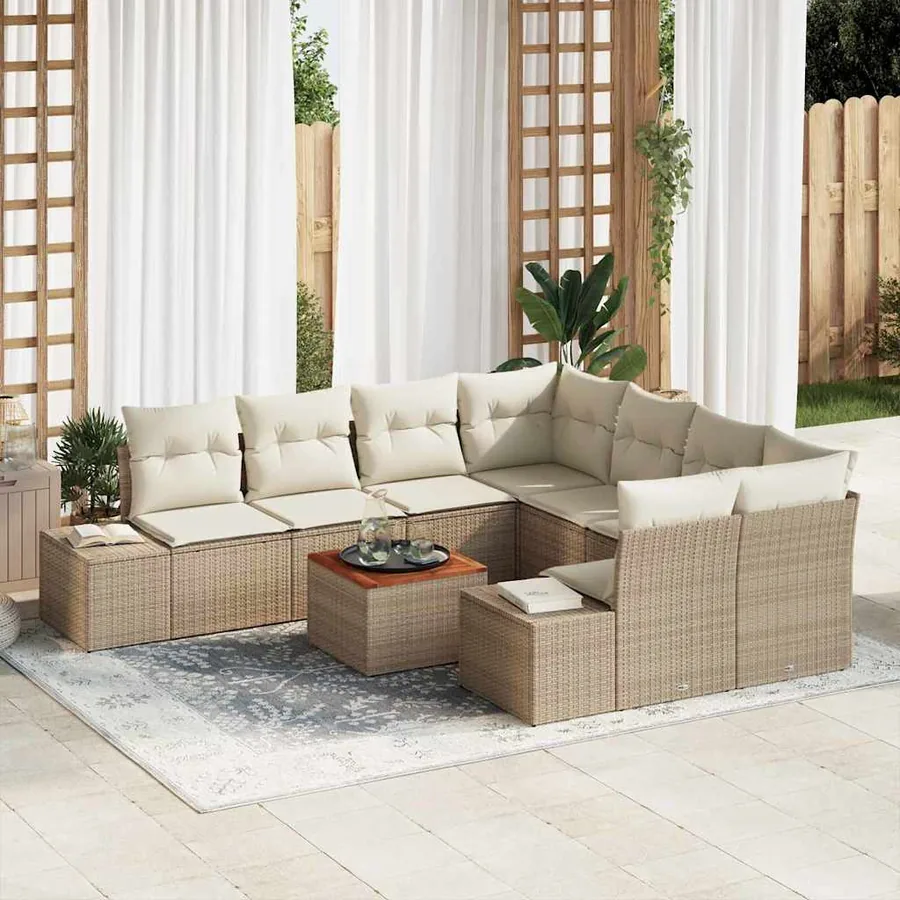Ensemble de canapé de jardin 9 pcs Beige et crème polyrotin
