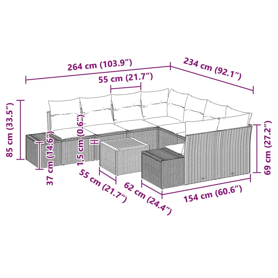 Ensemble de canapé de jardin 9 pcs Beige et crème polyrotin - 13