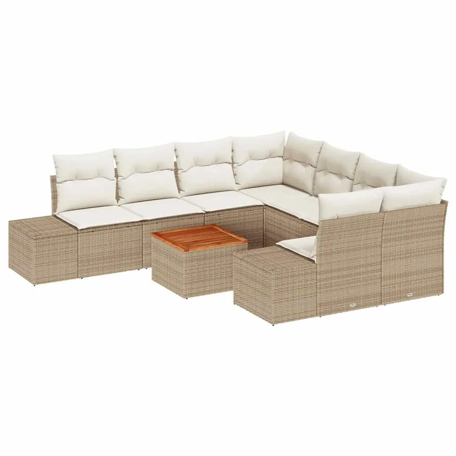 Ensemble de canapé de jardin 9 pcs Beige et crème polyrotin - 2