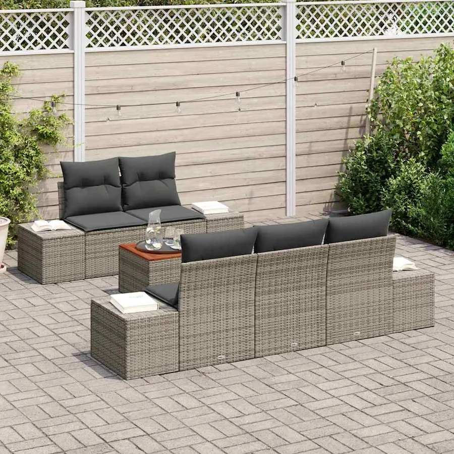 Ensemble de canapé de jardin avec stockage 6 pcs Gris polyrotin - 3