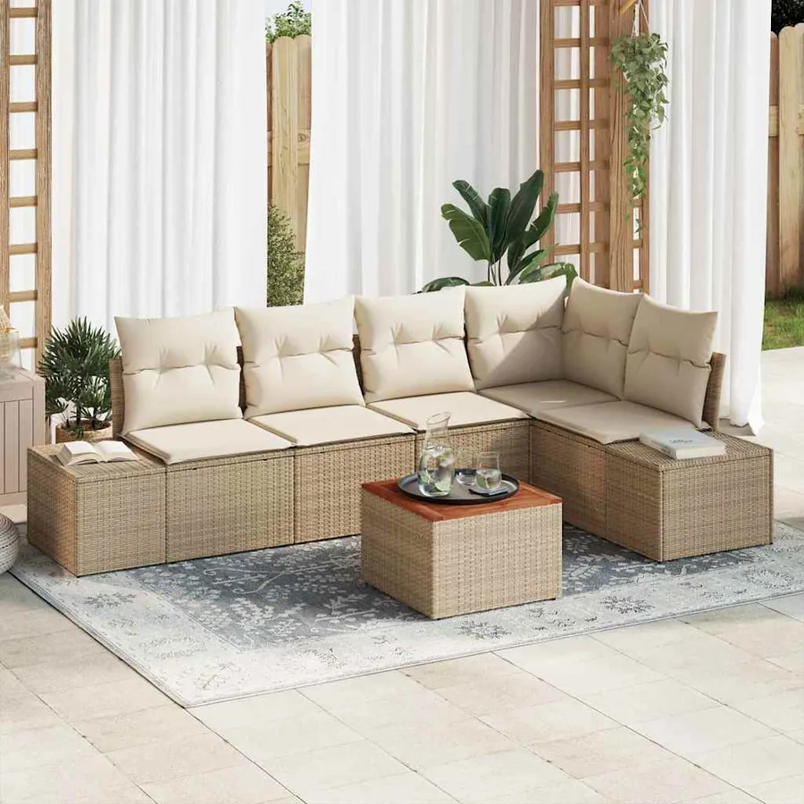 Ensemble de canapé de jardin 6 pcs Beige et crème polyrotin