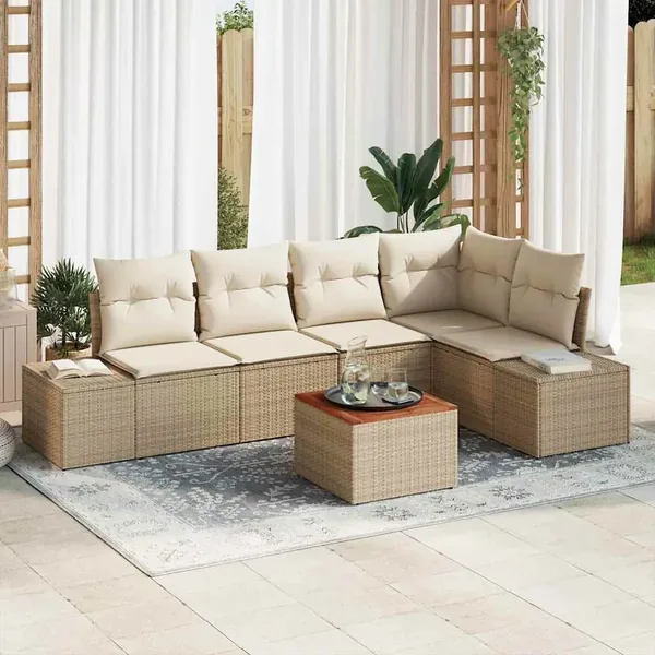 Ensemble de canapé de jardin 6 pcs Beige et crème polyrotin
