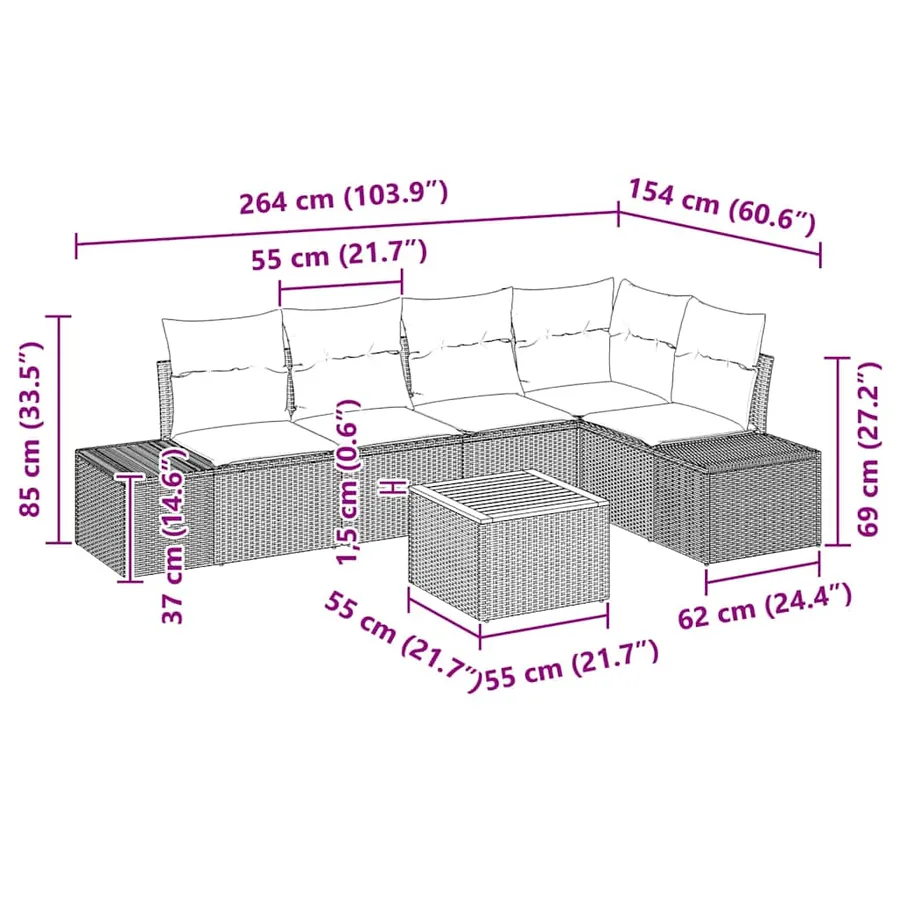 Ensemble de canapé de jardin 6 pcs Beige et crème polyrotin - 13
