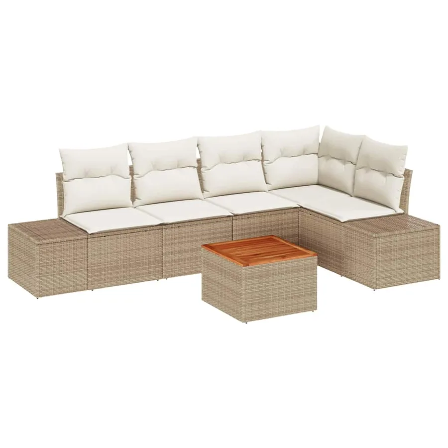 Ensemble de canapé de jardin 6 pcs Beige et crème polyrotin - 2