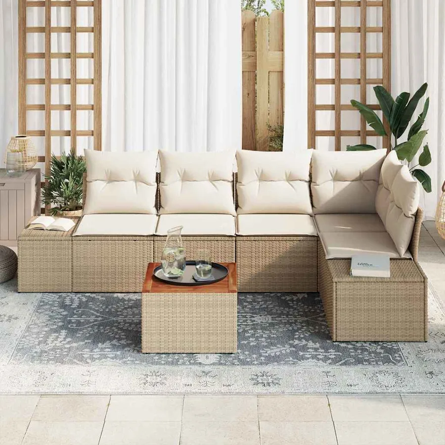 Ensemble de canapé de jardin 6 pcs Beige et crème polyrotin - 3