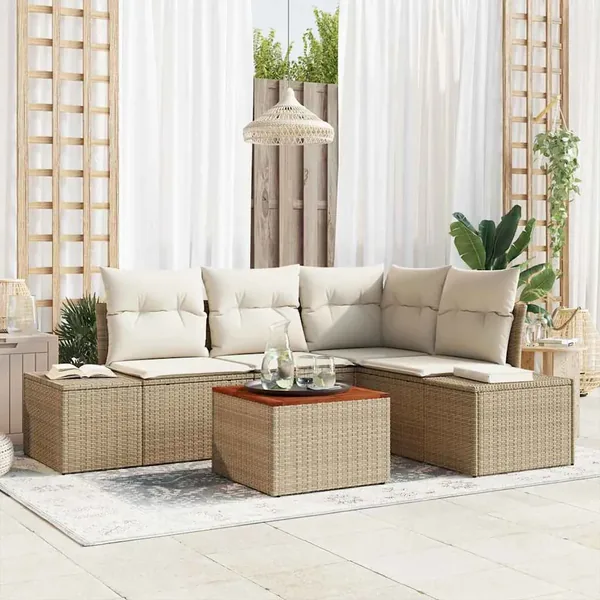 Ensemble de canapé de jardin 5 pcs Beige et crème polyrotin