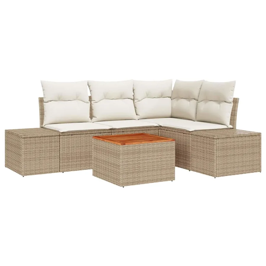 Ensemble de canapé de jardin 5 pcs Beige et crème polyrotin - 2