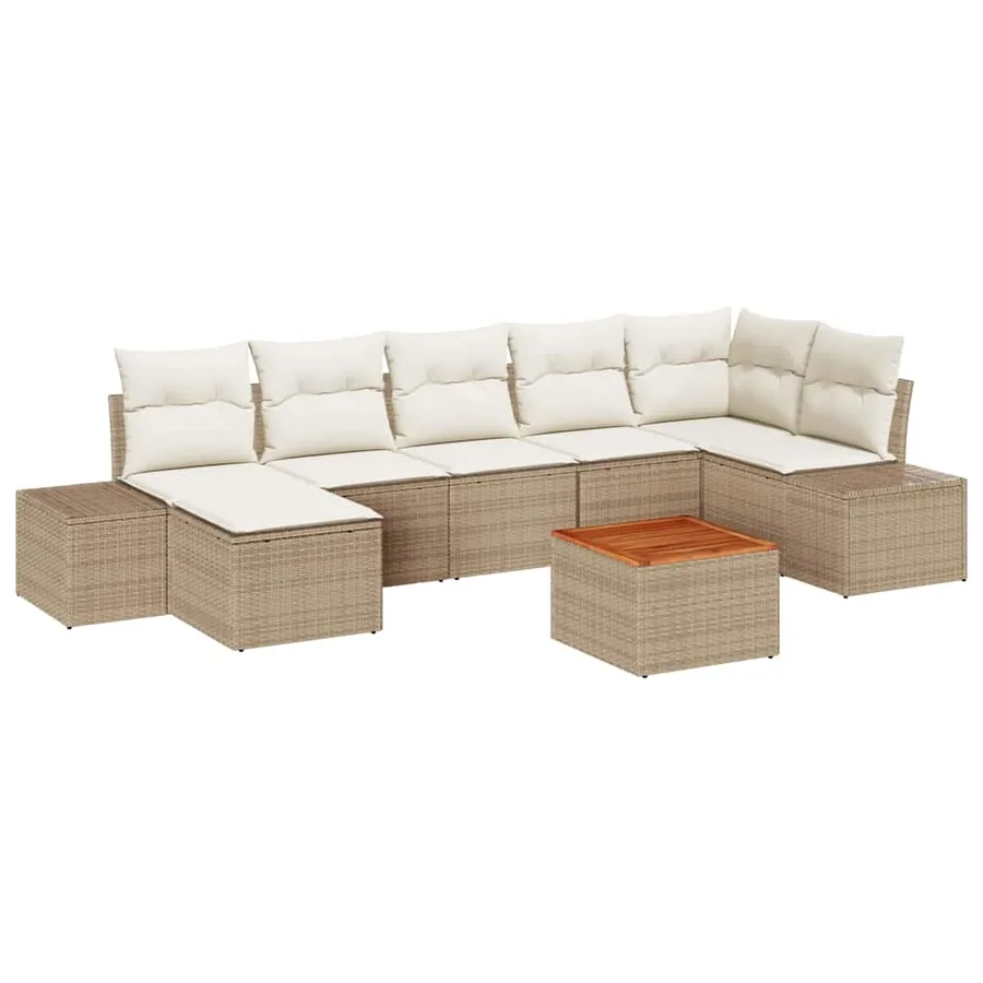 Ensemble de canapé de jardin 8 pcs Beige et blanc - 2