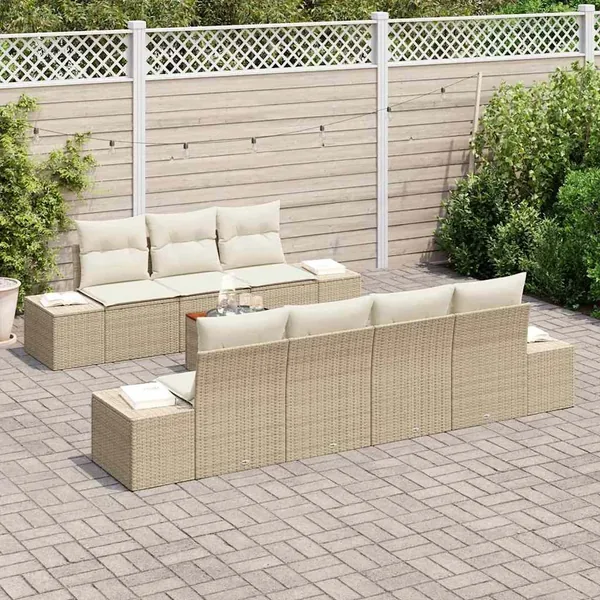 Ensemble de canapé de jardin 8 pcs Beige et crème polyrotin
