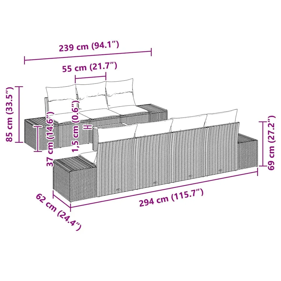 Ensemble de canapé de jardin 8 pcs Beige et crème polyrotin - 8