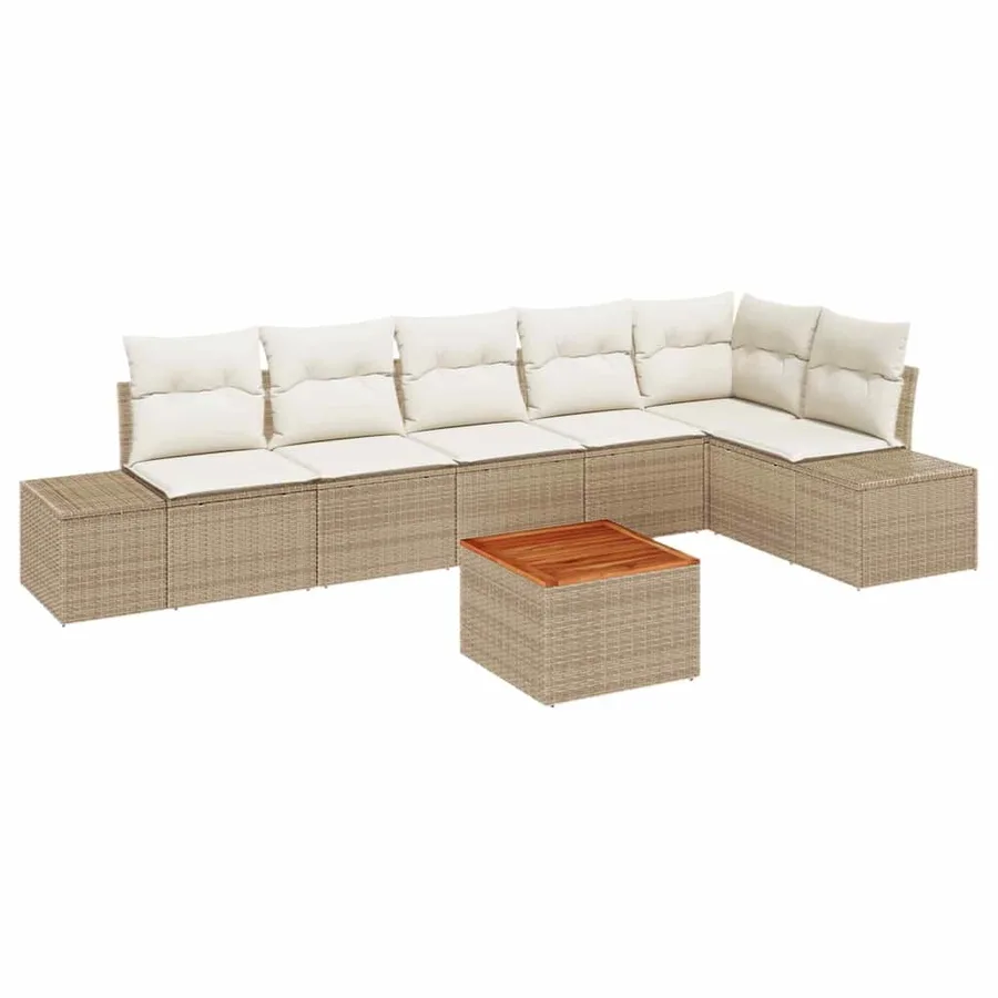 Ensemble de canapé de jardin 7 pcs Beige et crème polyrotin - 2