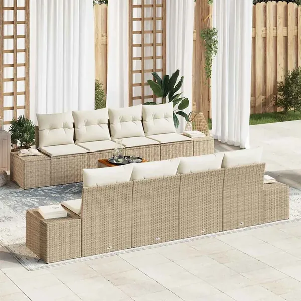 Ensemble de canapé de jardin 9 pcs Beige et crème polyrotin