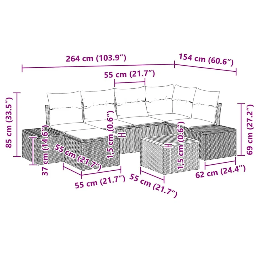 Ensemble de canapé de jardin 7 pcs Gris - 15