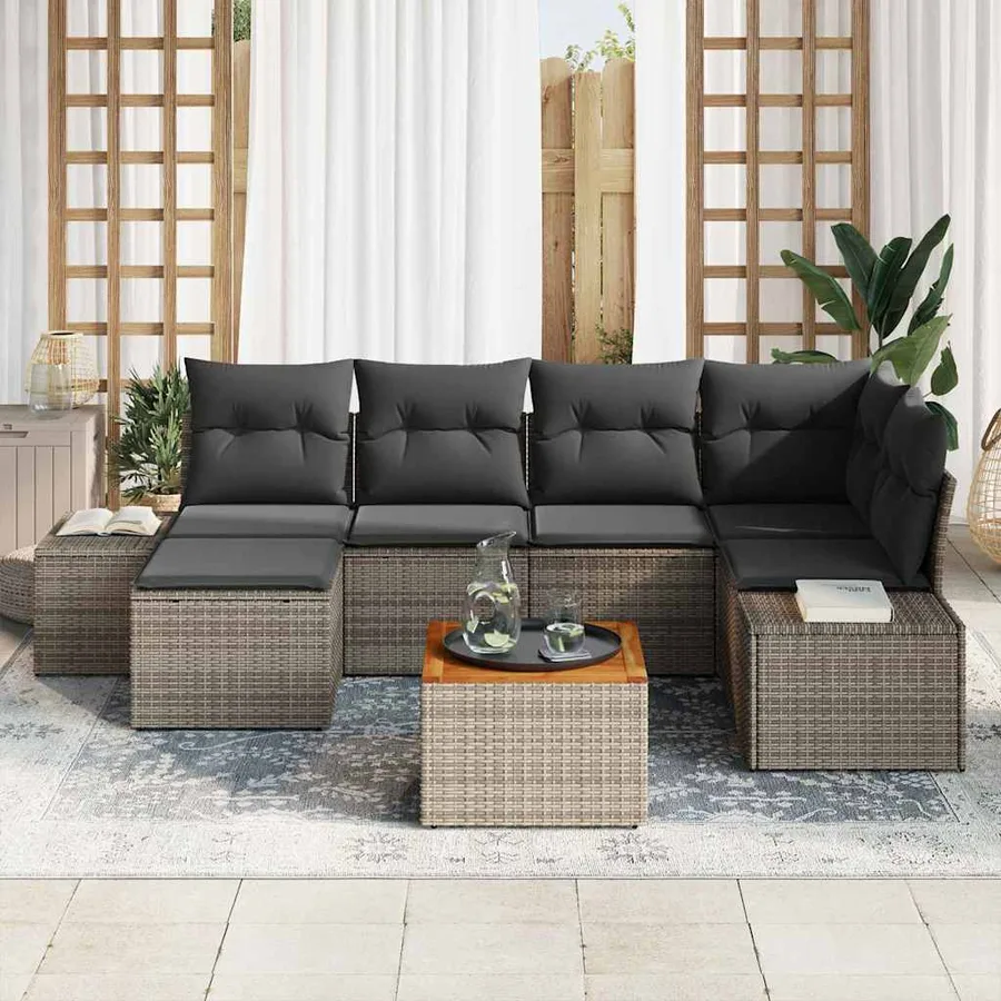Ensemble de canapé de jardin 7 pcs Gris - 3