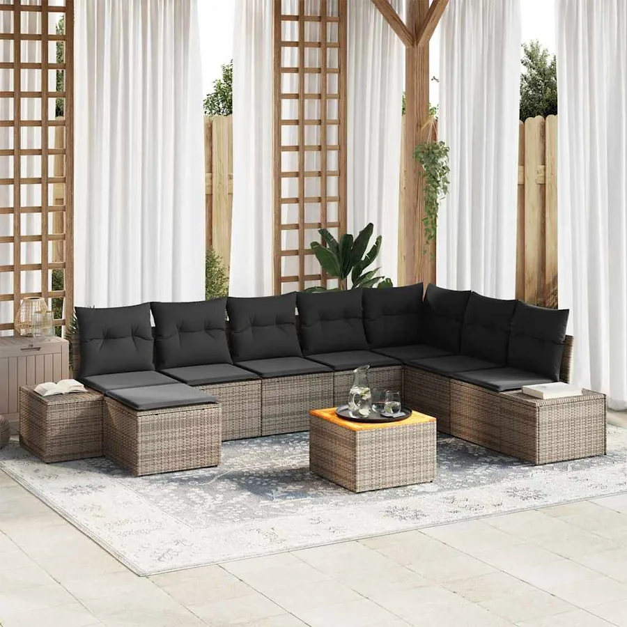Ensemble de canapé de jardin 9 pcs Gris