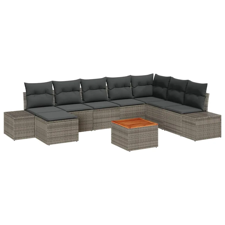 Ensemble de canapé de jardin 9 pcs Gris - 2