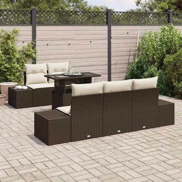 Ensemble de canapé de jardin avec coussin 6 pcs Marron et Crème