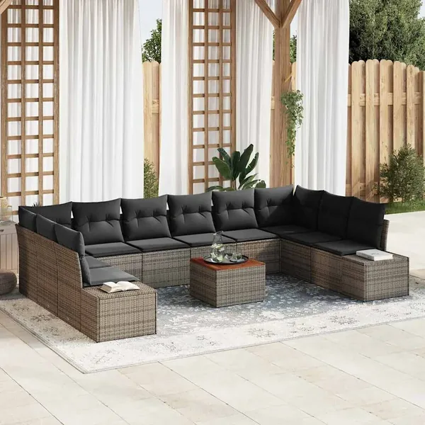Ensemble de canapé de jardin avec stockage 11 pcs Gris