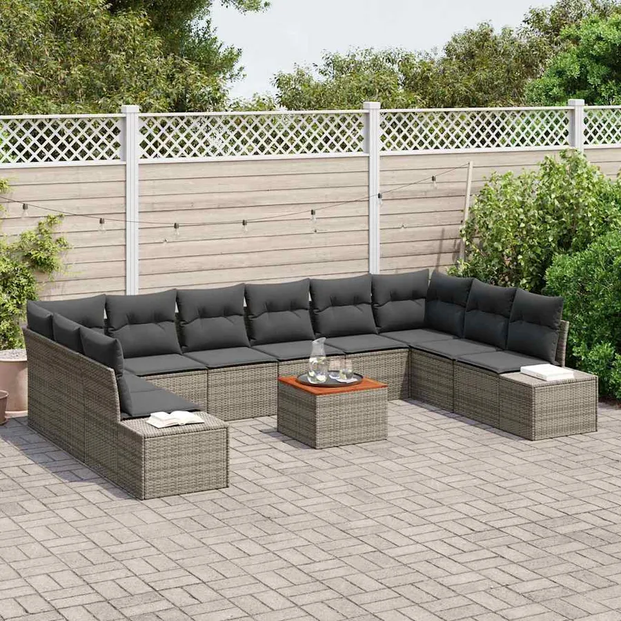 Ensemble de canapé de jardin avec stockage 11 pcs Gris - 3