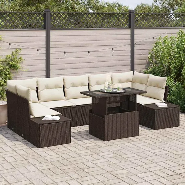 Ensemble de canapé de jardin avec coussin 8 pcs Marron et Crème