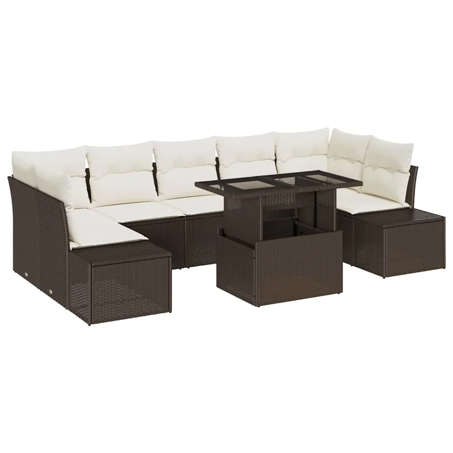 Ensemble de canapé de jardin avec coussin 8 pcs Marron et Crème - 2