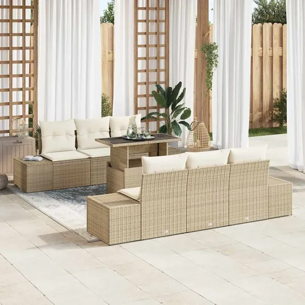 Ensemble de canapé de jardin avec coussin 7 pcs Beige et crème