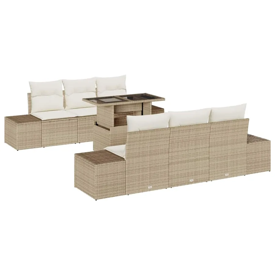 Ensemble de canapé de jardin avec coussin 7 pcs Beige et crème - 2