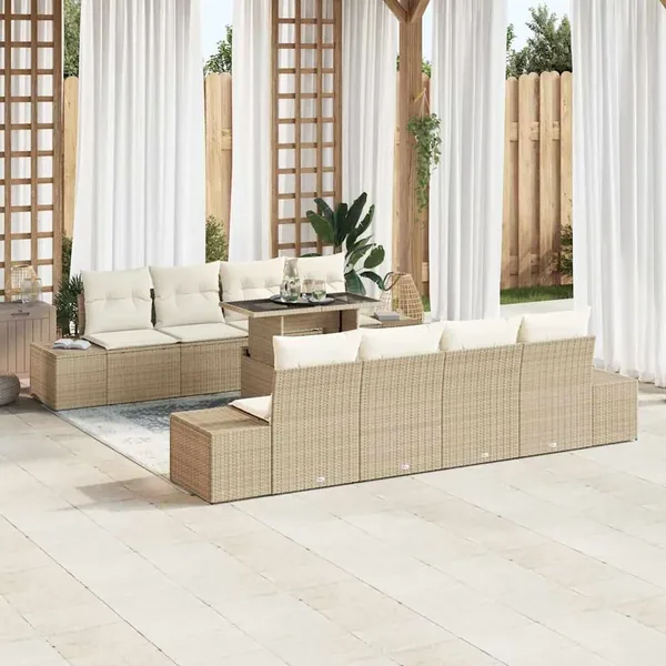 Ensemble de canapé de jardin avec coussin 9 pcs Beige et crème