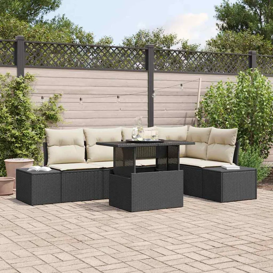 Ensemble de canapé de jardin 6 pcs Noir Poly rotin