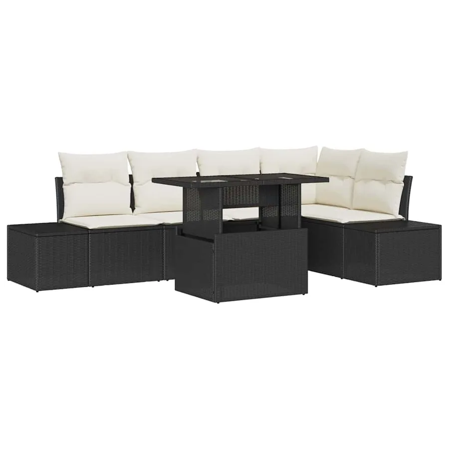 Ensemble de canapé de jardin 6 pcs Noir Poly rotin - 2