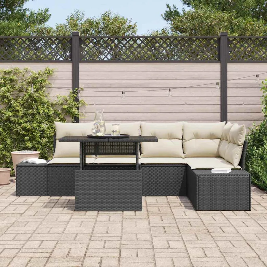 Ensemble de canapé de jardin 6 pcs Noir Poly rotin - 3