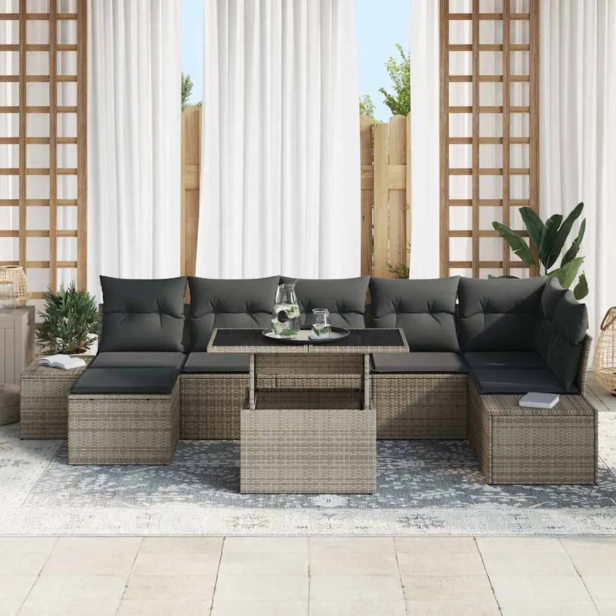 Ensemble de canapé de jardin 8 pcs Gris Poly rotin - 3