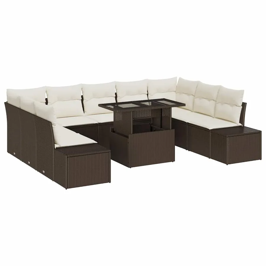 Ensemble de canapé de jardin 10 pcs Marron Poly rotin - 2